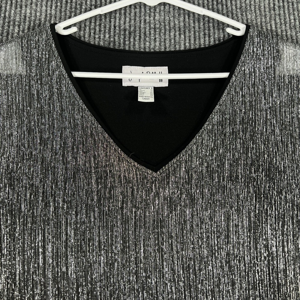 Joseph Ribkoff Shirt Blouse Womens Size 8 Black Silver Shimmer 3/4 Sleeve